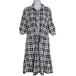 Calvin Klein Black White Checkered Shirt Dress Belted Waist Women’s Medium